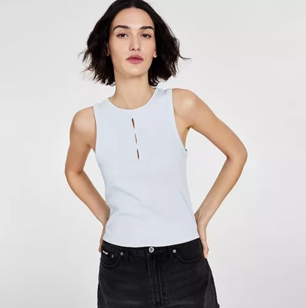 DKNY Ribbed Knit Tank Top Pink Sleeveless Crew Neck Tank Size M